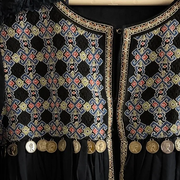 Zara Embroidered -Boho open jacket top with coin accents- Dark Navy Blue - Picture 4 of 16